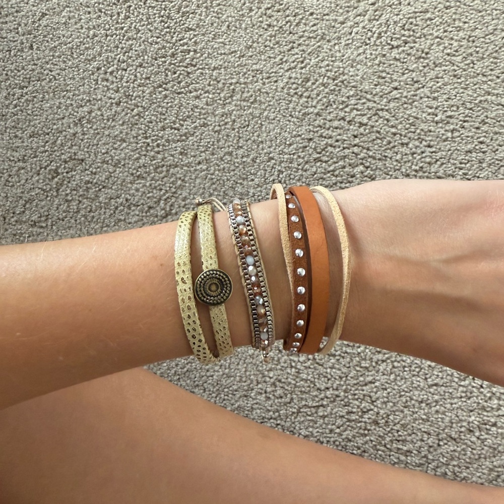 Elegant Neutral Beaded Layered Bracelet Set of 3